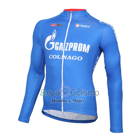 Gazprom Rusvelo Colnago Ropa Ciclismo Culotte Largo 2016 Hombre Mangas Largas Azul y Blanco